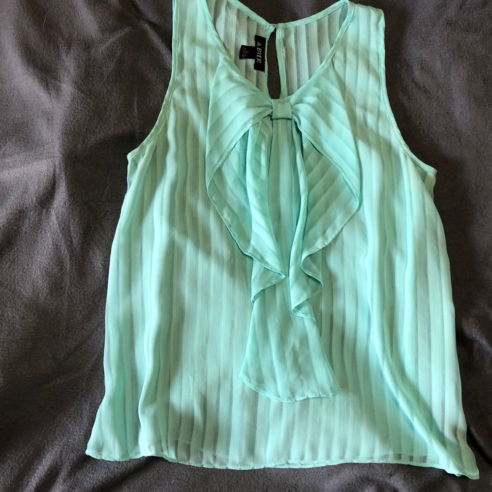 Sheer Aqua Blouse with Bow (has two snags shown in pics)